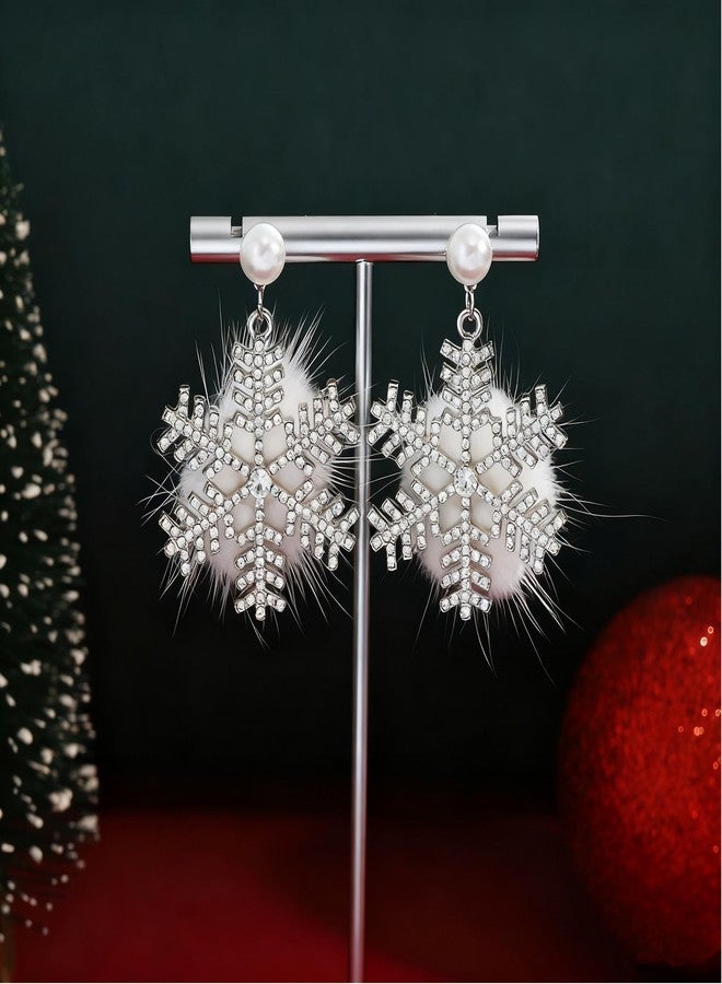 Decixde Christmas Earrings for Women Snowflake Earrings Winter Earring Pom Pom Earring Christmas Jewelry Gifts for Women (Silver) - Image 4